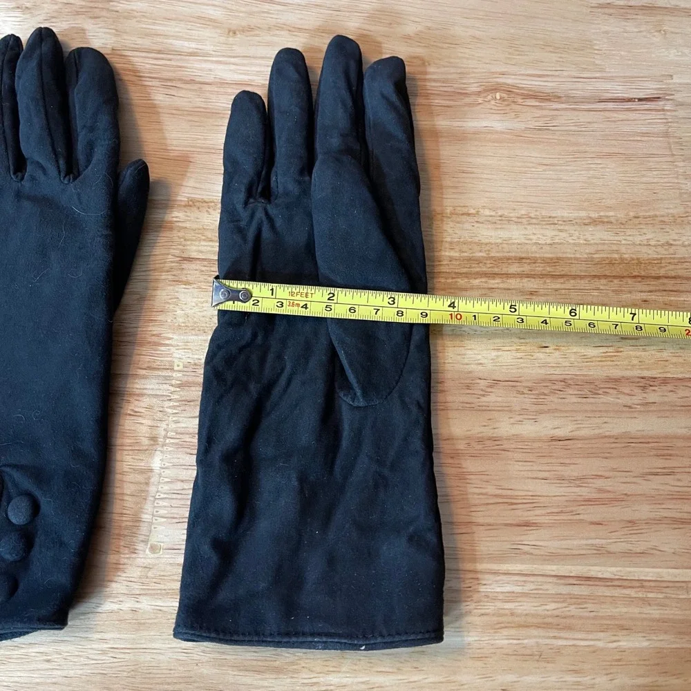 Lands End Black Goatskin Suede Gloves Women Medium 7 Button Wrist Detail Classic